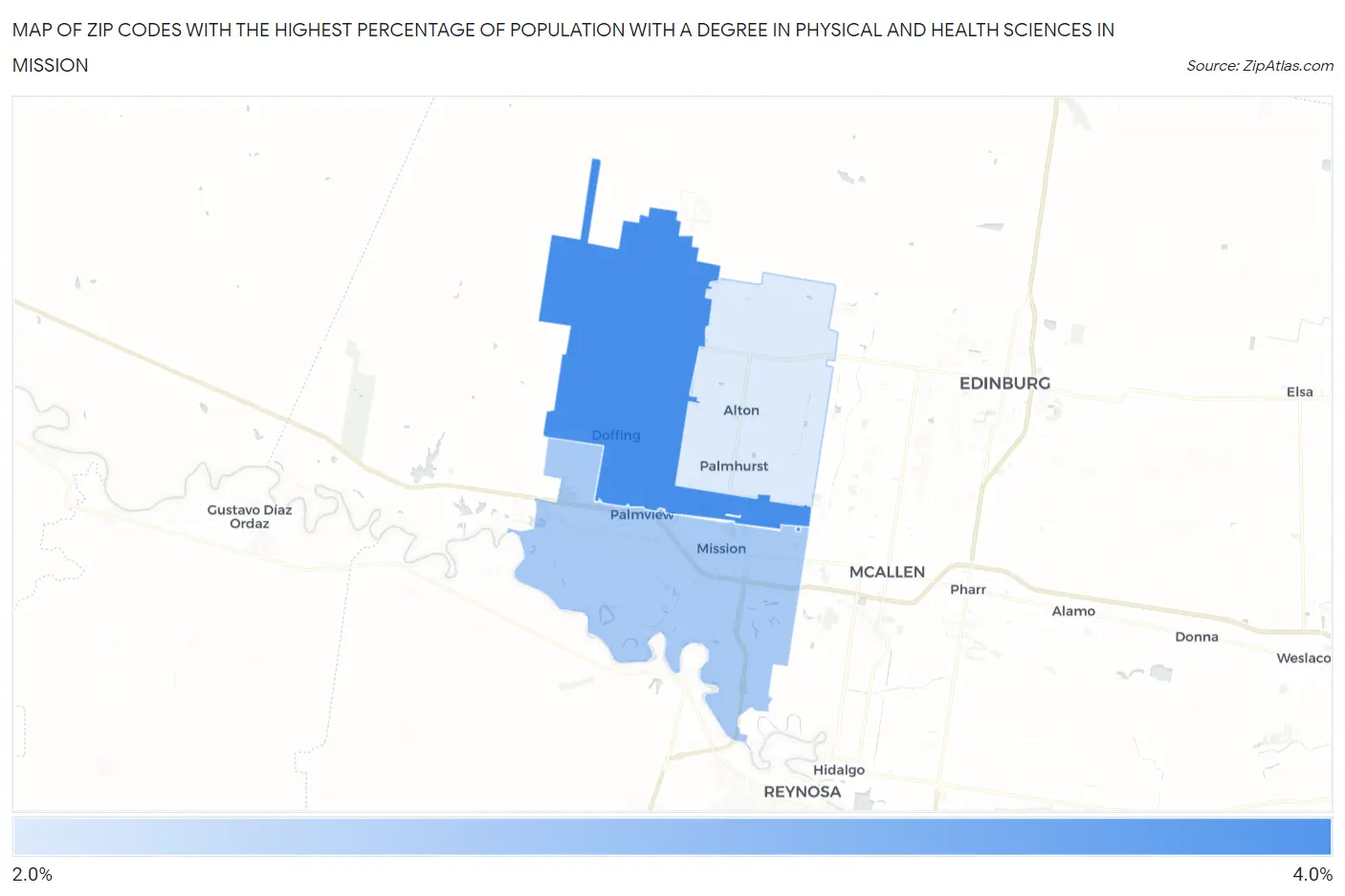 Zip Codes with the Highest Percentage of Population with a Degree in Physical and Health Sciences in Mission Map