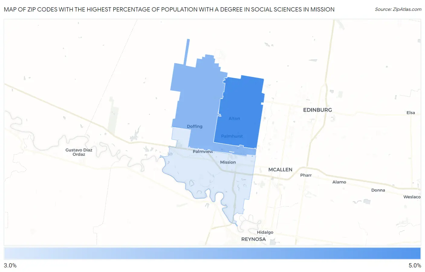 Zip Codes with the Highest Percentage of Population with a Degree in Social Sciences in Mission Map