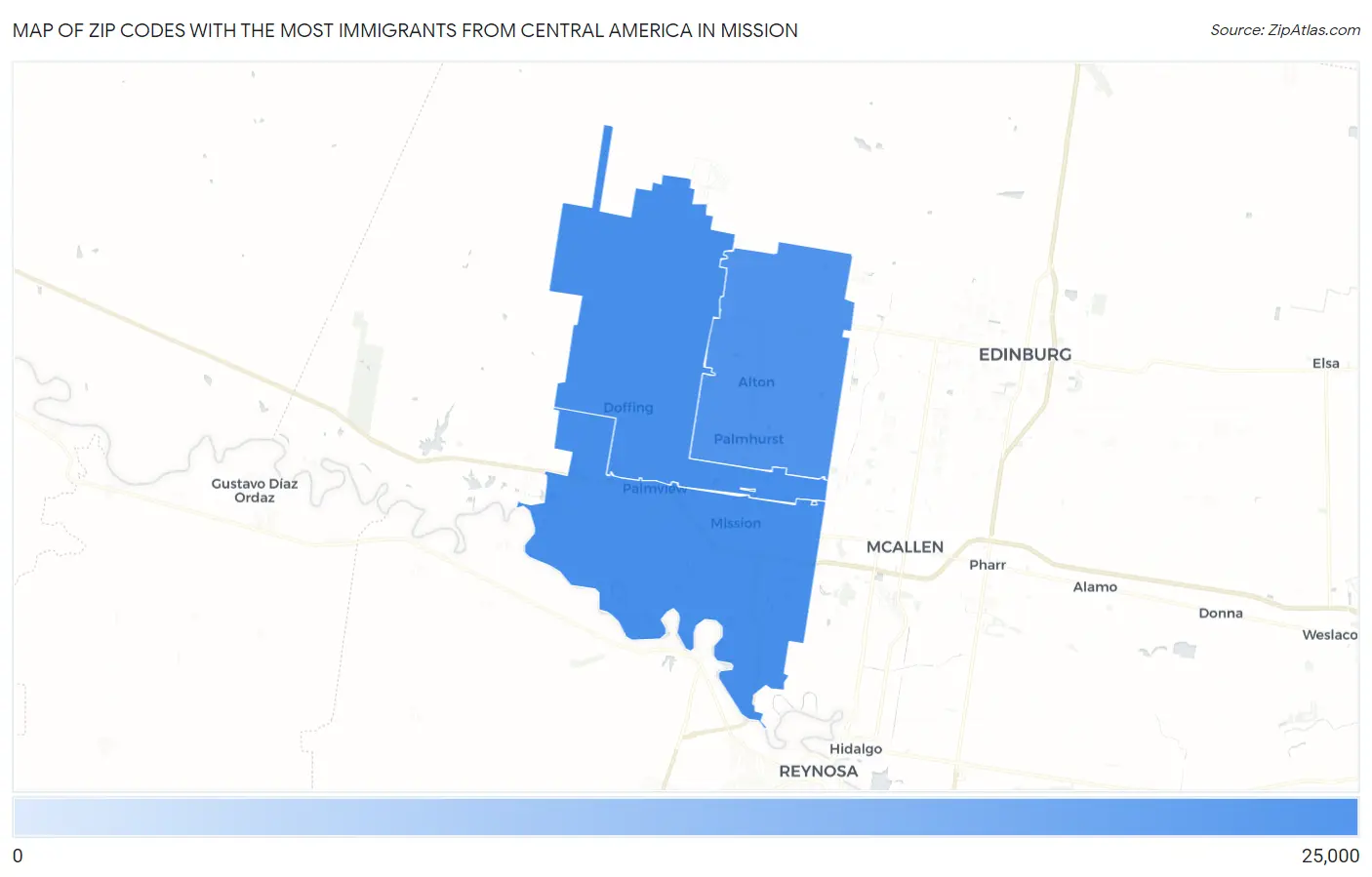 Zip Codes with the Most Immigrants from Central America in Mission Map