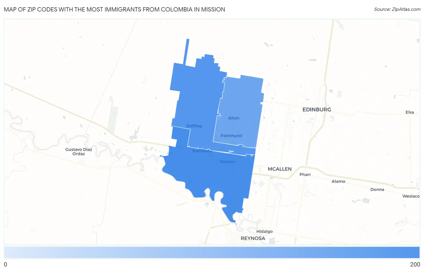Zip Codes with the Most Immigrants from Colombia in Mission Map