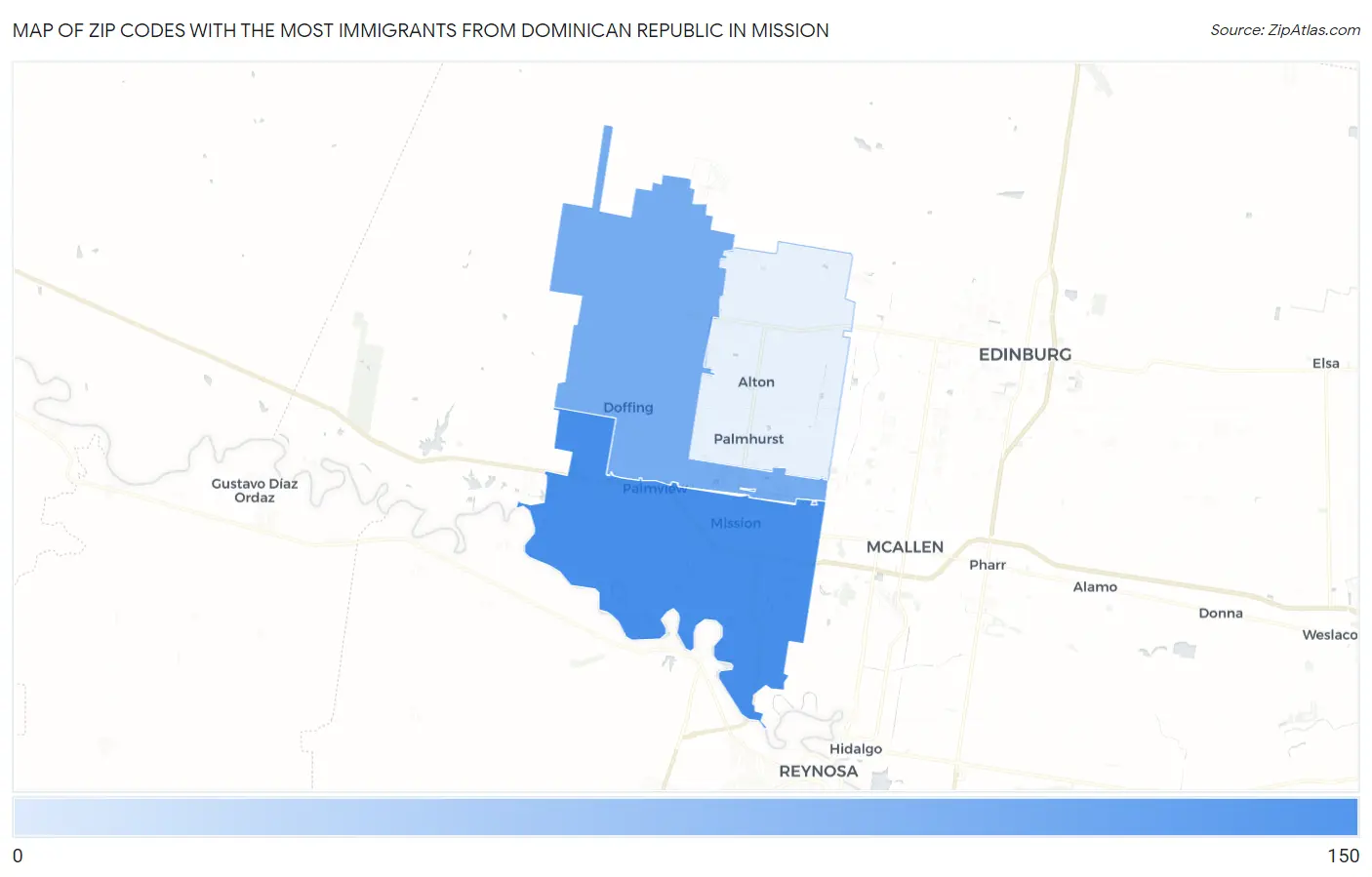 Zip Codes with the Most Immigrants from Dominican Republic in Mission Map