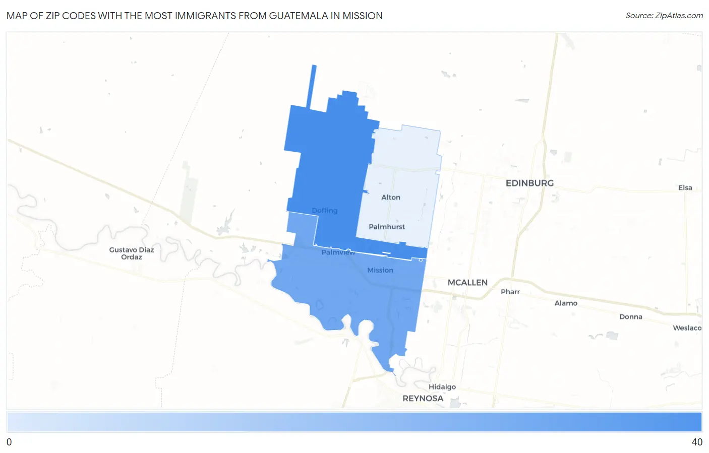 Zip Codes with the Most Immigrants from Guatemala in Mission Map