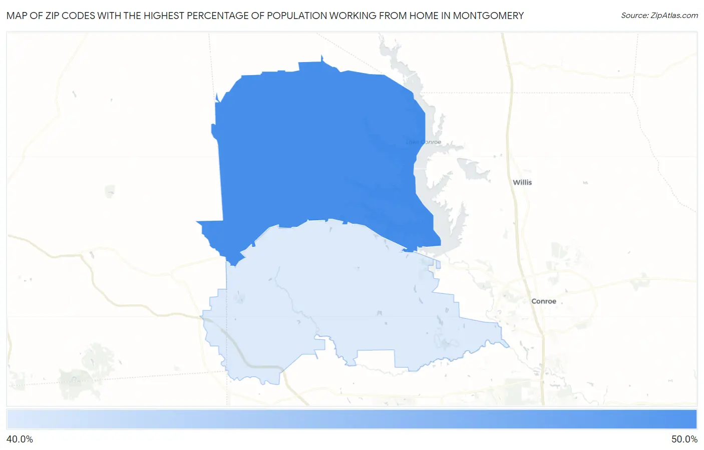 Zip Codes with the Highest Percentage of Population Working from Home in Montgomery Map