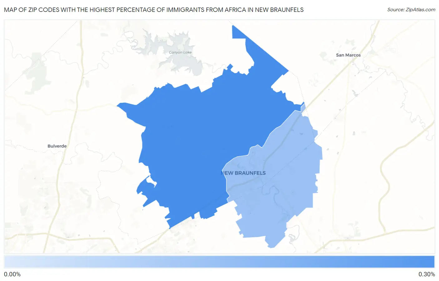 Zip Codes with the Highest Percentage of Immigrants from Africa in New Braunfels Map