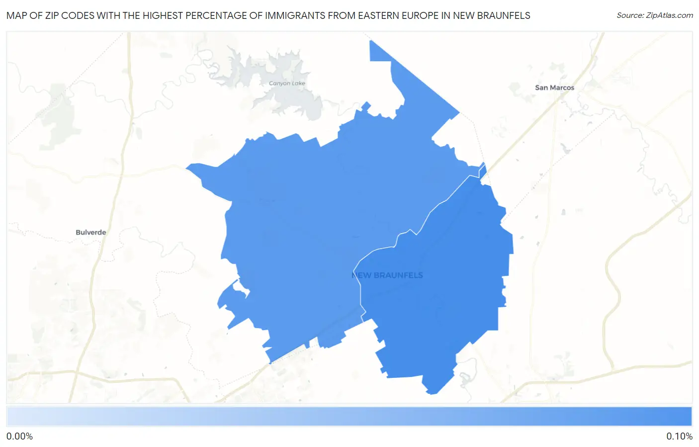 Zip Codes with the Highest Percentage of Immigrants from Eastern Europe in New Braunfels Map