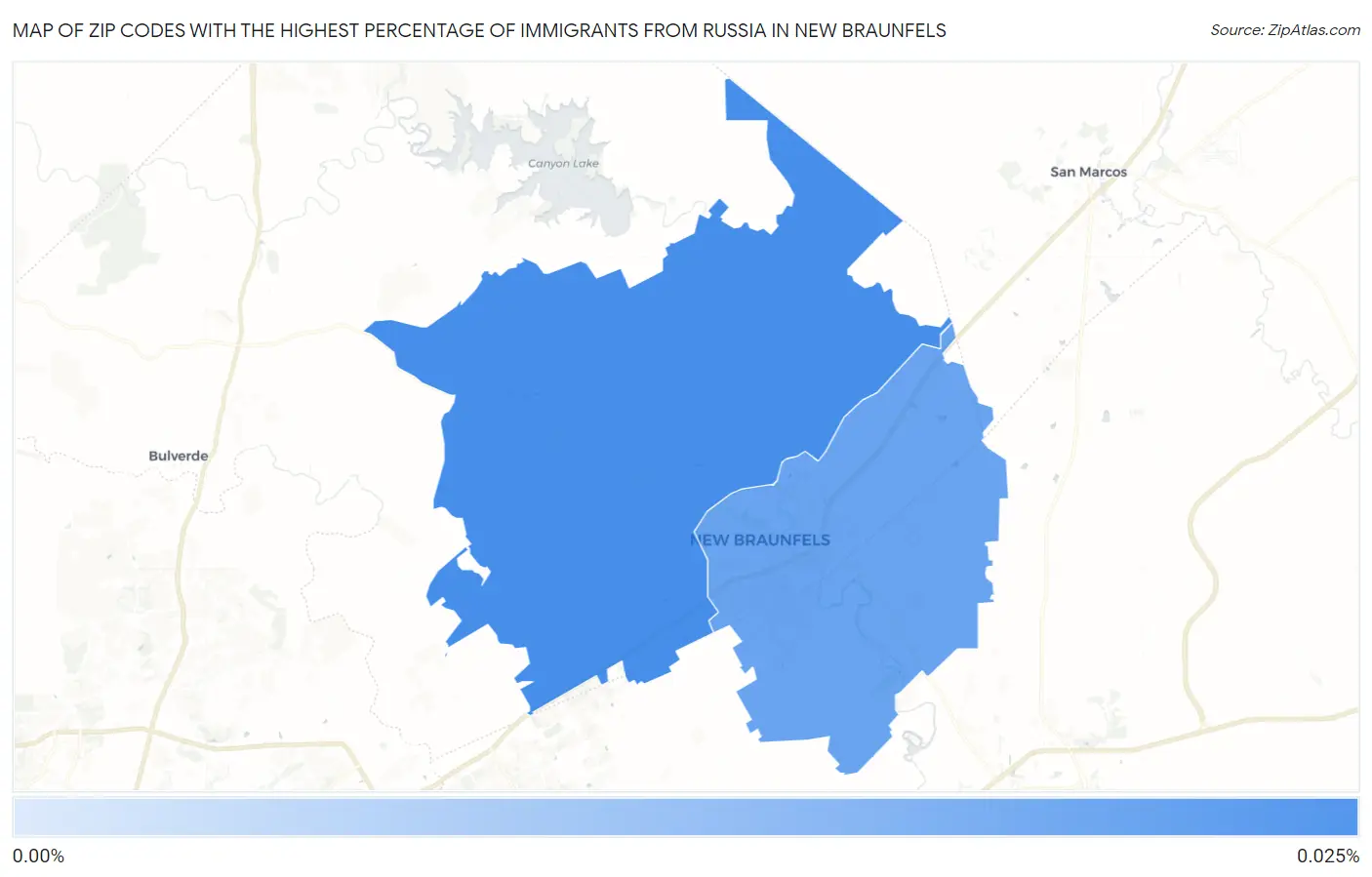 Zip Codes with the Highest Percentage of Immigrants from Russia in New Braunfels Map