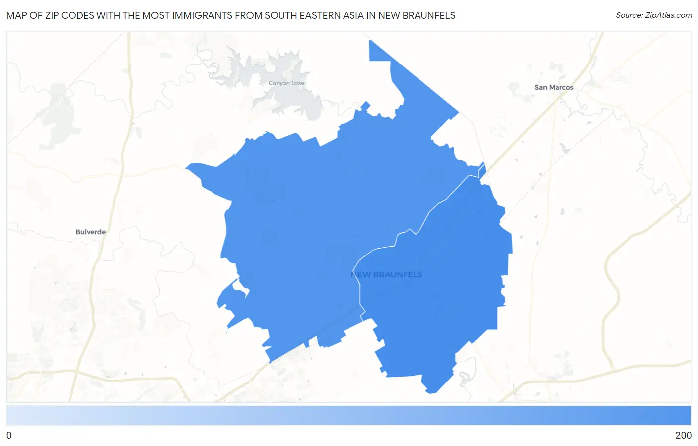 Zip Codes with the Most Immigrants from South Eastern Asia in New Braunfels Map