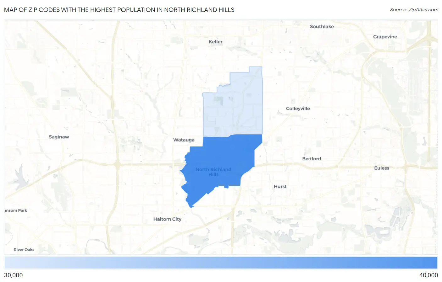 Zip Codes with the Highest Population in North Richland Hills Map