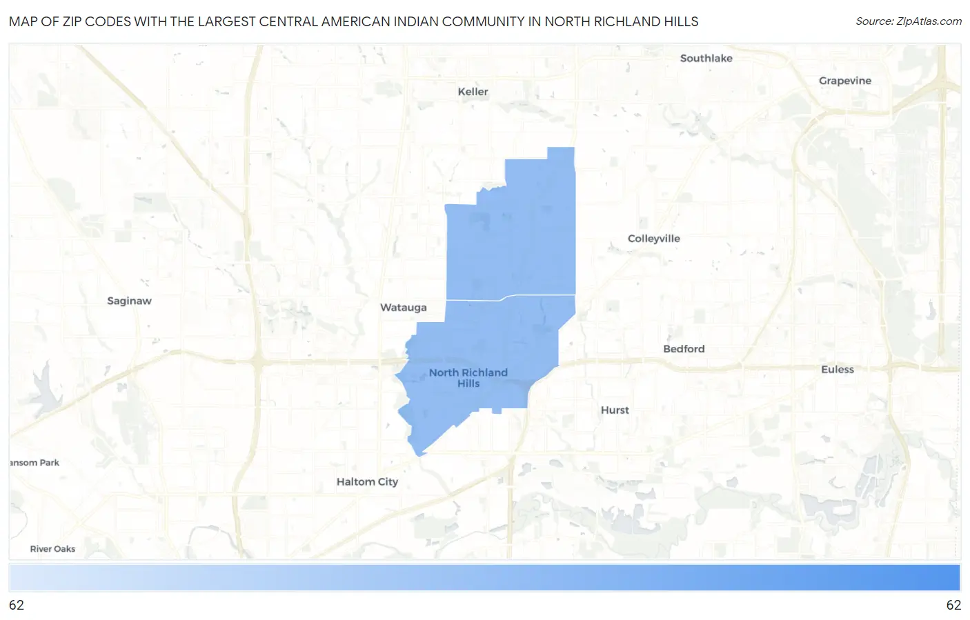 Zip Codes with the Largest Central American Indian Community in North Richland Hills Map