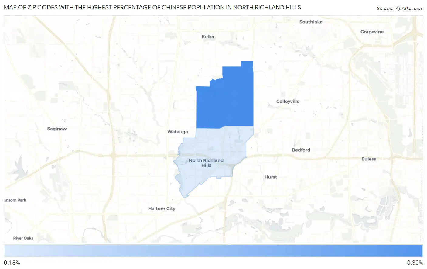 Zip Codes with the Highest Percentage of Chinese Population in North Richland Hills Map