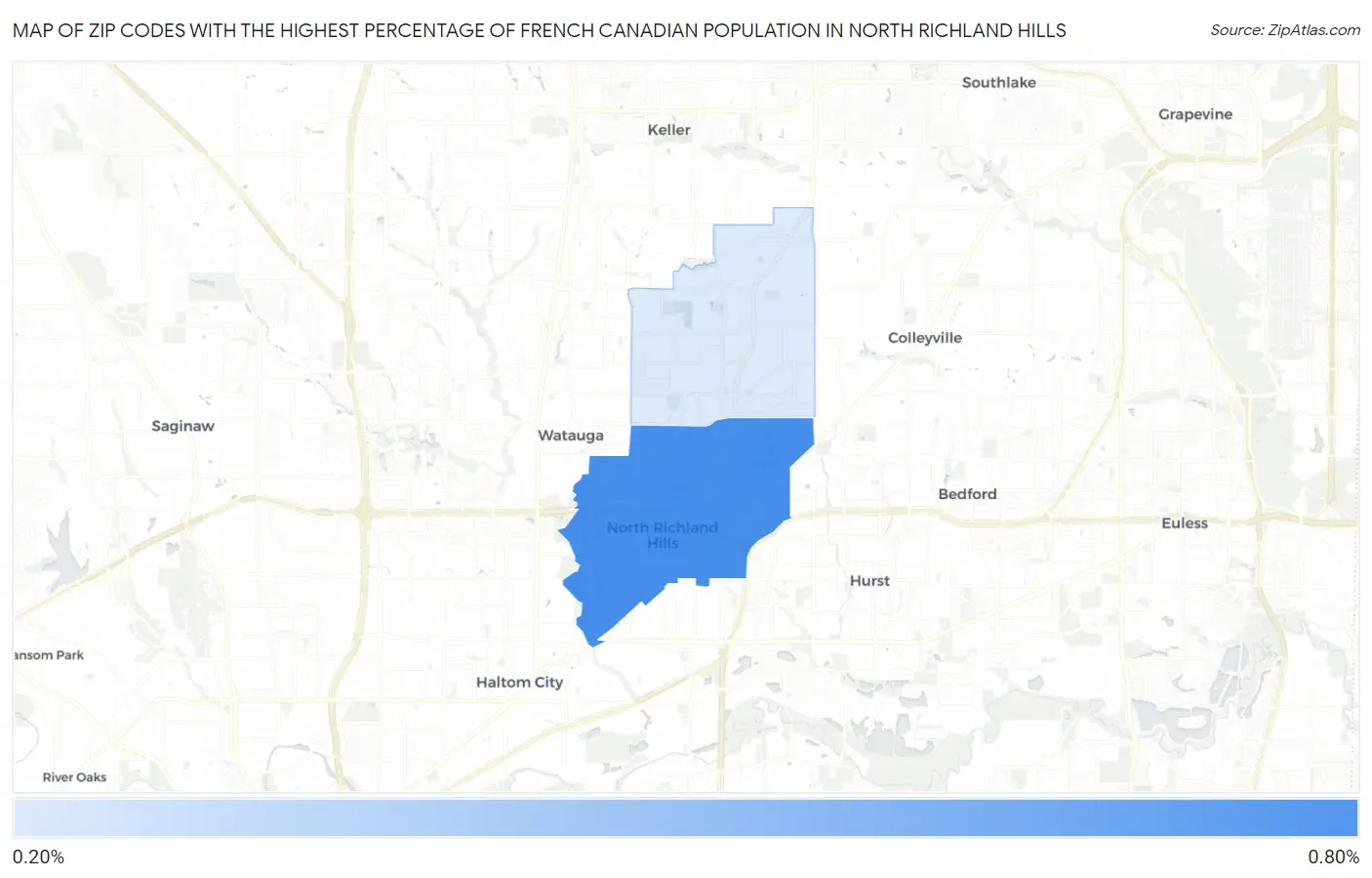 Zip Codes with the Highest Percentage of French Canadian Population in North Richland Hills Map