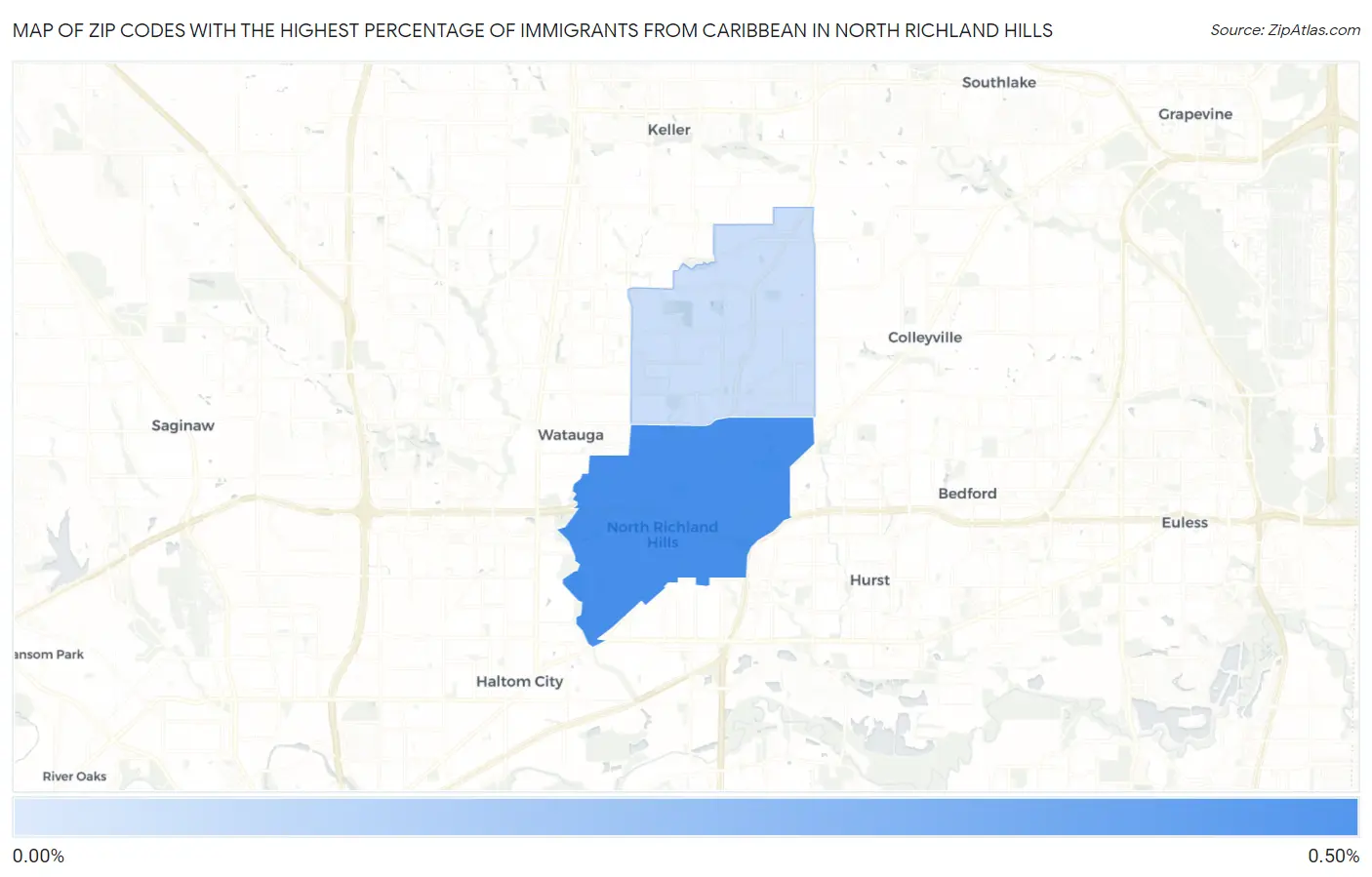 Zip Codes with the Highest Percentage of Immigrants from Caribbean in North Richland Hills Map