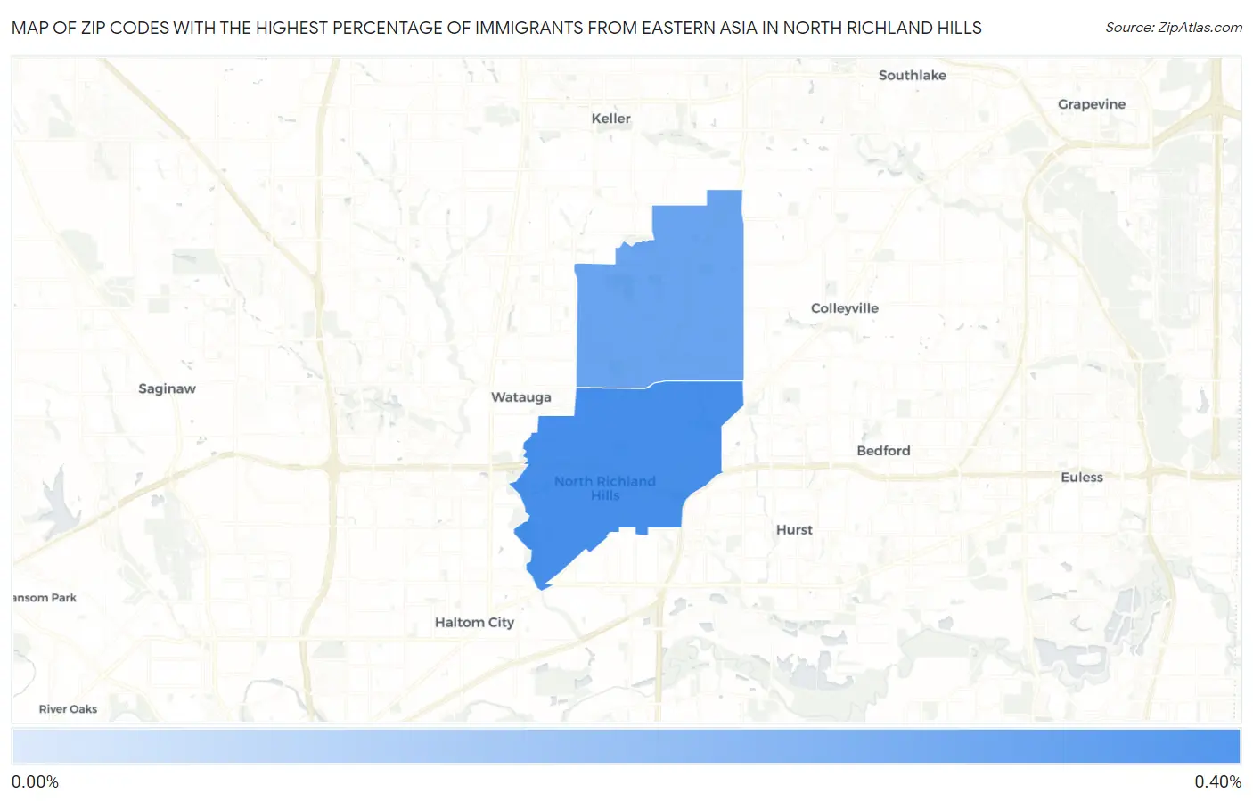 Zip Codes with the Highest Percentage of Immigrants from Eastern Asia in North Richland Hills Map