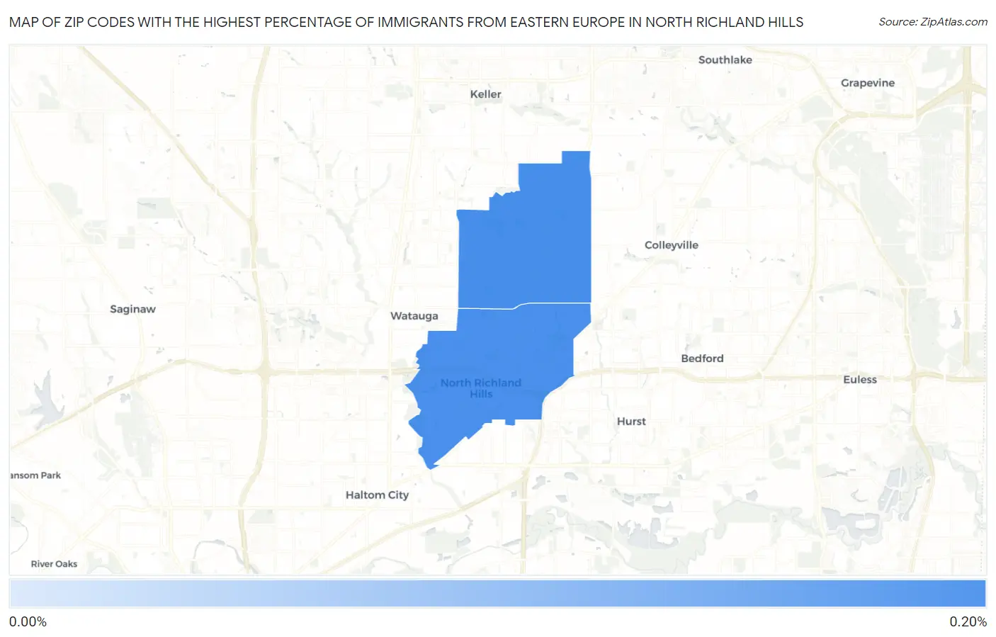 Zip Codes with the Highest Percentage of Immigrants from Eastern Europe in North Richland Hills Map