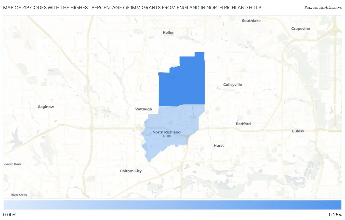 Zip Codes with the Highest Percentage of Immigrants from England in North Richland Hills Map