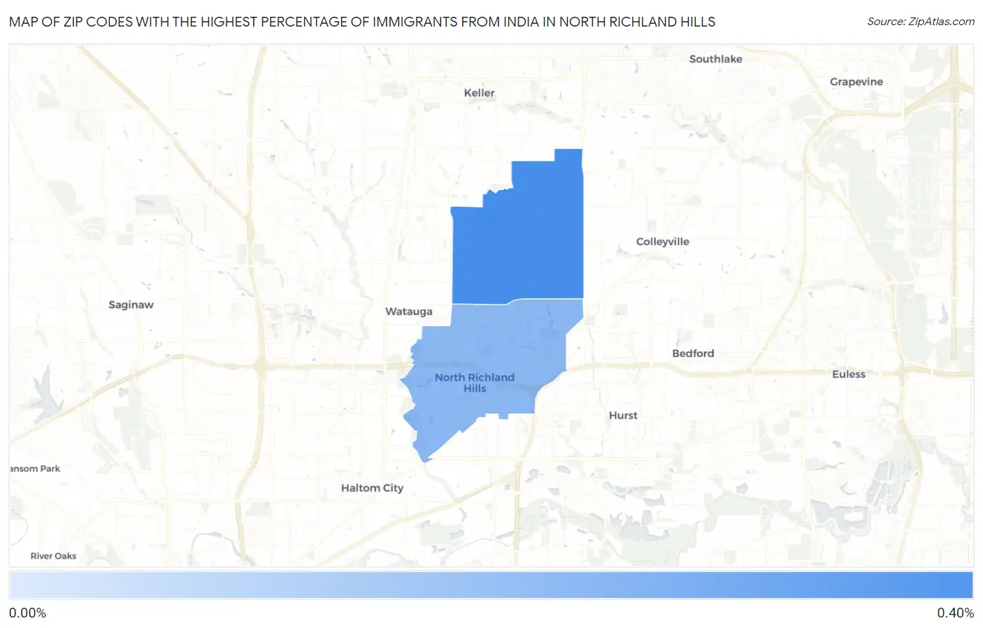 Zip Codes with the Highest Percentage of Immigrants from India in North Richland Hills Map