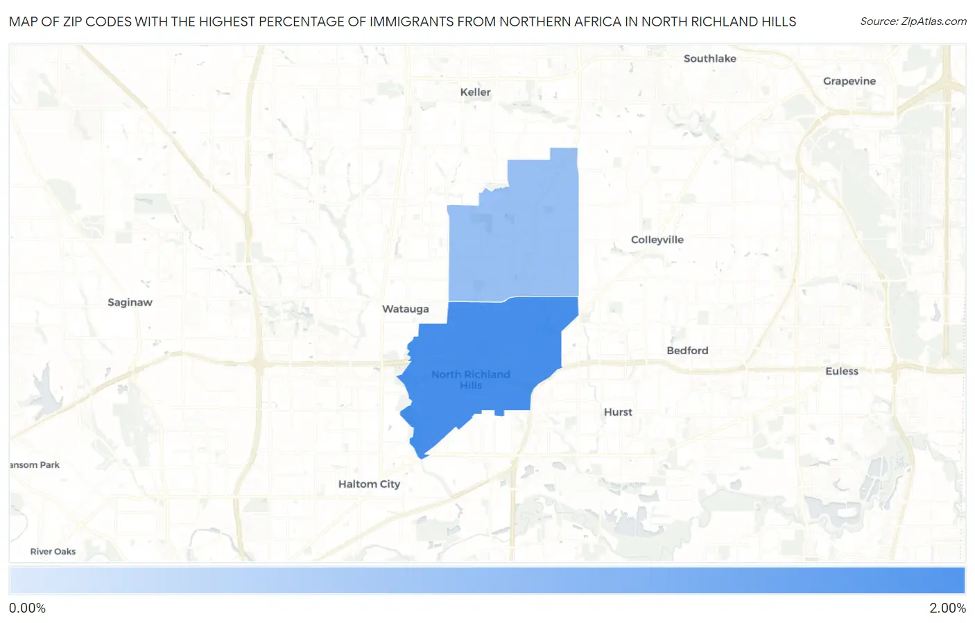Zip Codes with the Highest Percentage of Immigrants from Northern Africa in North Richland Hills Map