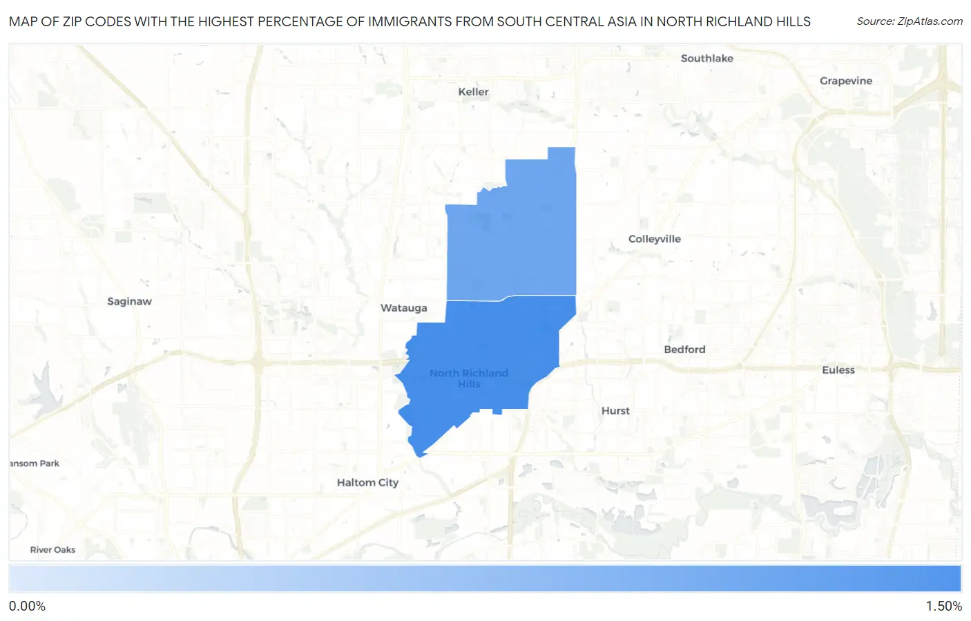 Zip Codes with the Highest Percentage of Immigrants from South Central Asia in North Richland Hills Map
