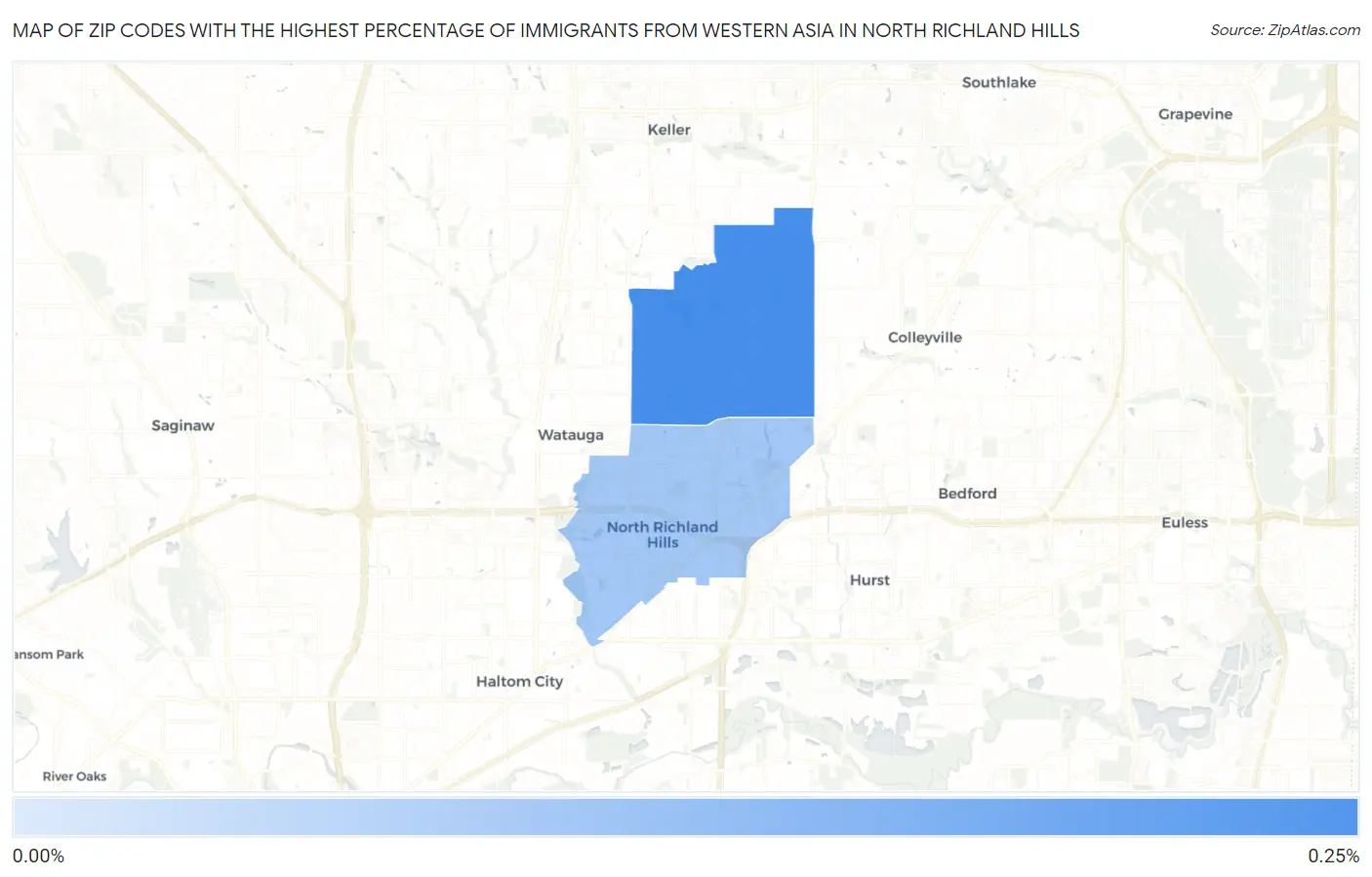 Zip Codes with the Highest Percentage of Immigrants from Western Asia in North Richland Hills Map