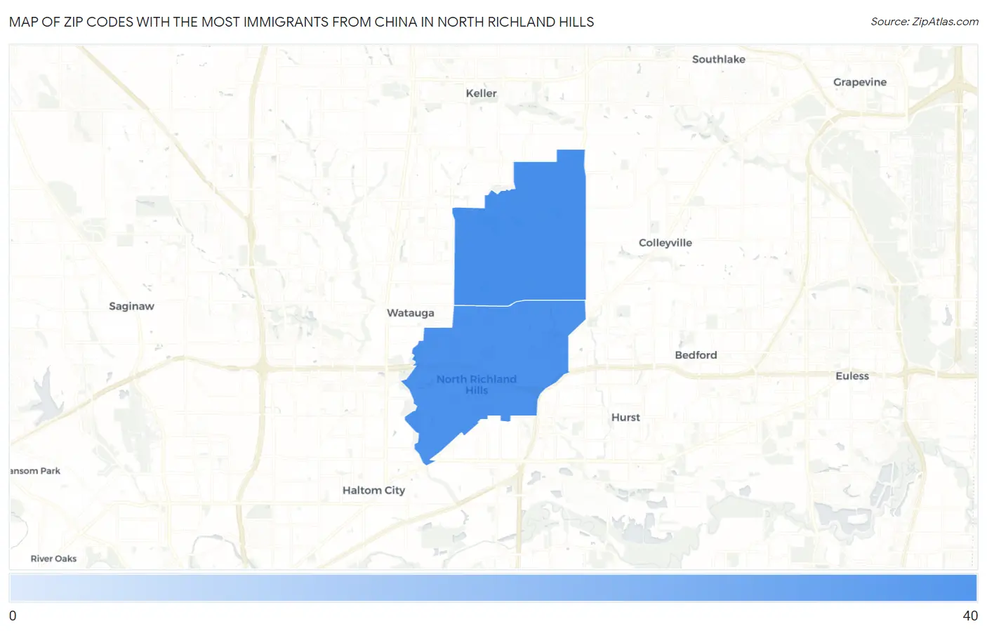 Zip Codes with the Most Immigrants from China in North Richland Hills Map