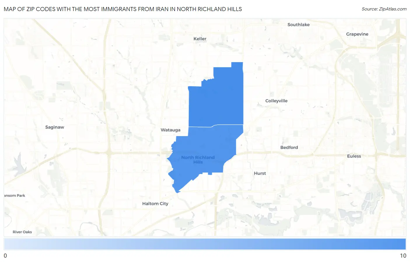 Zip Codes with the Most Immigrants from Iran in North Richland Hills Map