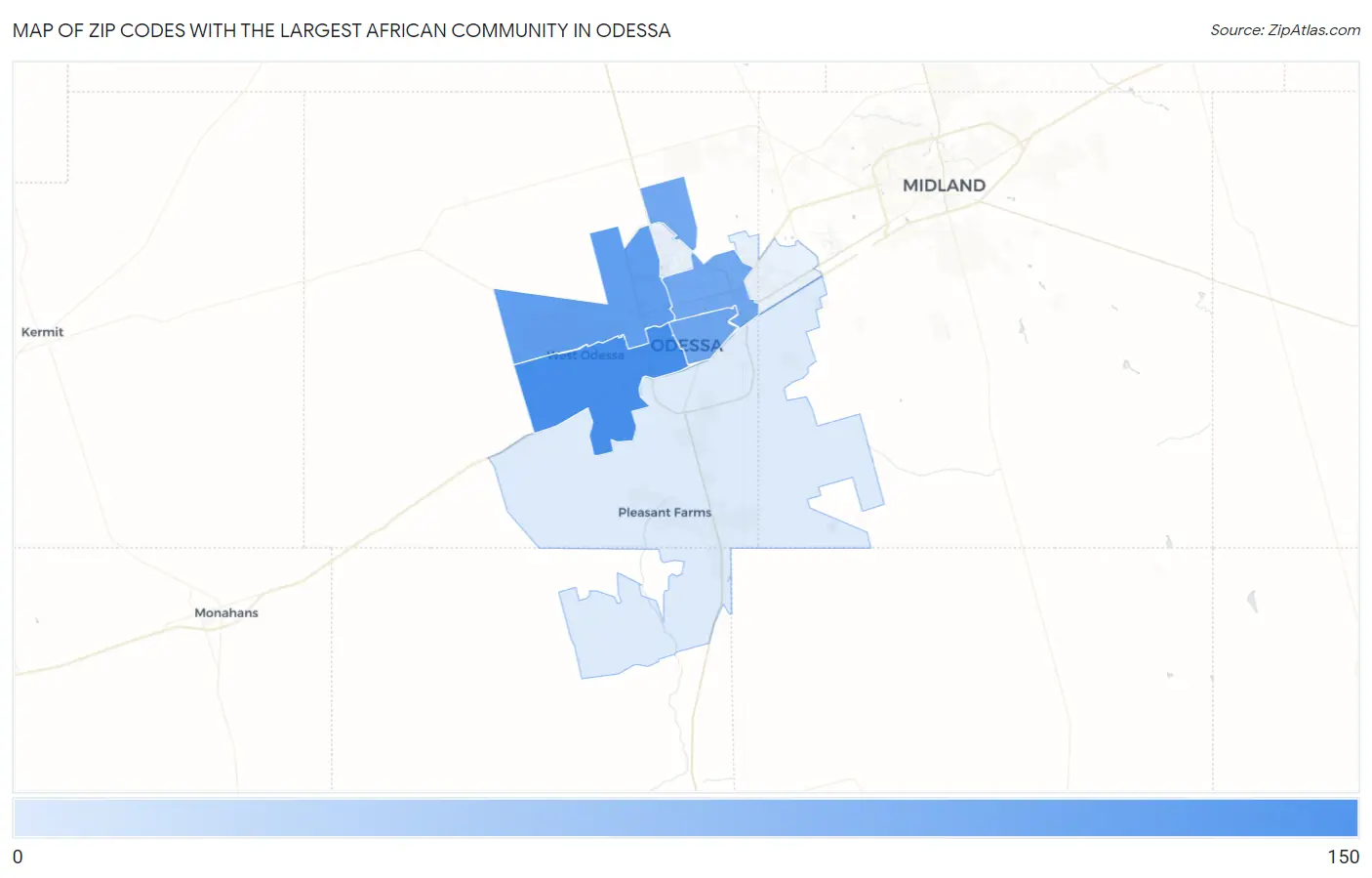Zip Codes with the Largest African Community in Odessa Map