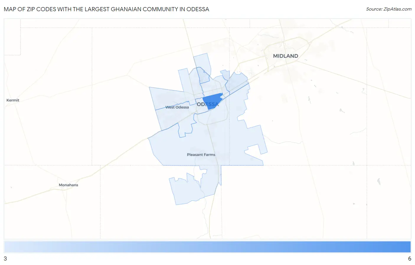 Zip Codes with the Largest Ghanaian Community in Odessa Map