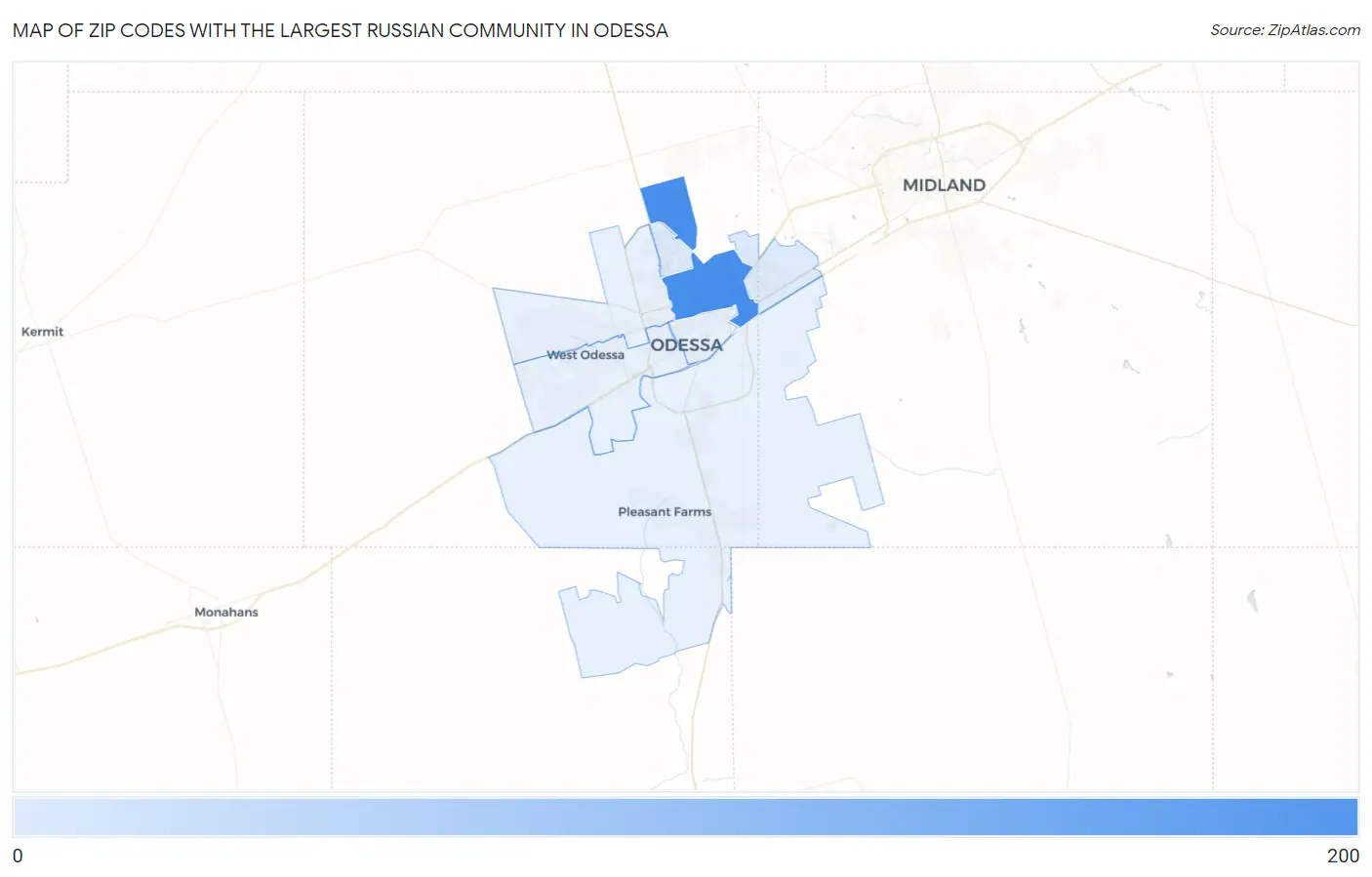 Zip Codes with the Largest Russian Community in Odessa Map