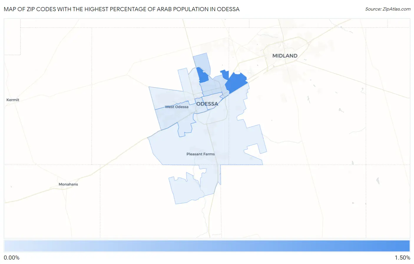 Zip Codes with the Highest Percentage of Arab Population in Odessa Map