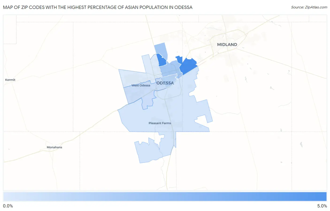 Zip Codes with the Highest Percentage of Asian Population in Odessa Map