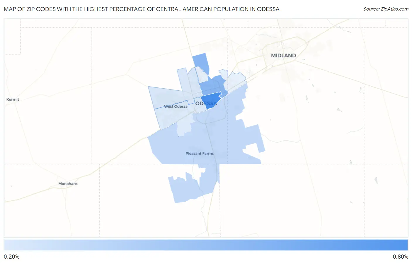 Zip Codes with the Highest Percentage of Central American Population in Odessa Map