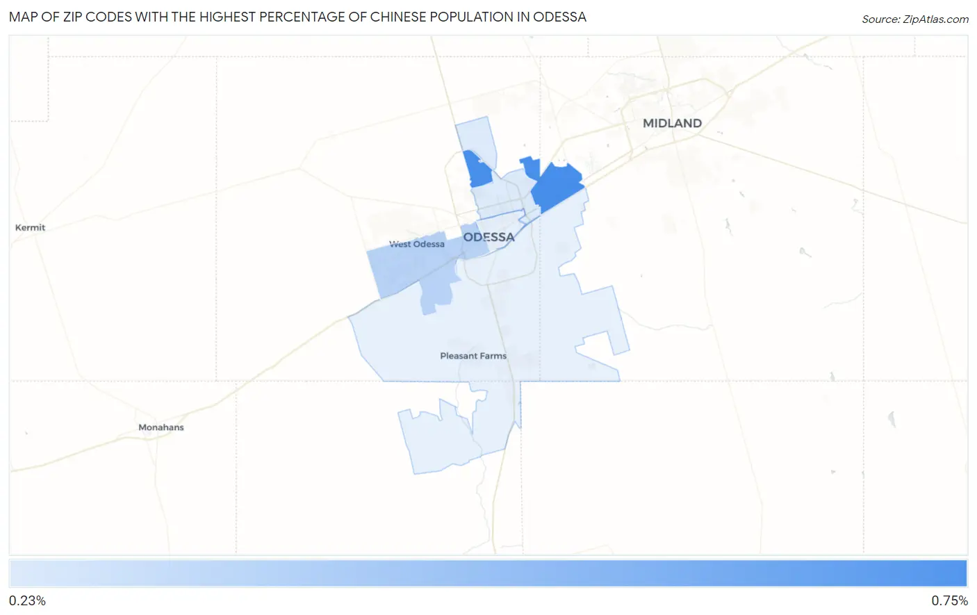 Zip Codes with the Highest Percentage of Chinese Population in Odessa Map