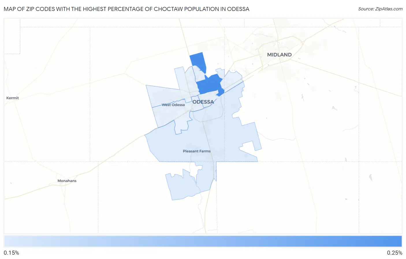 Zip Codes with the Highest Percentage of Choctaw Population in Odessa Map