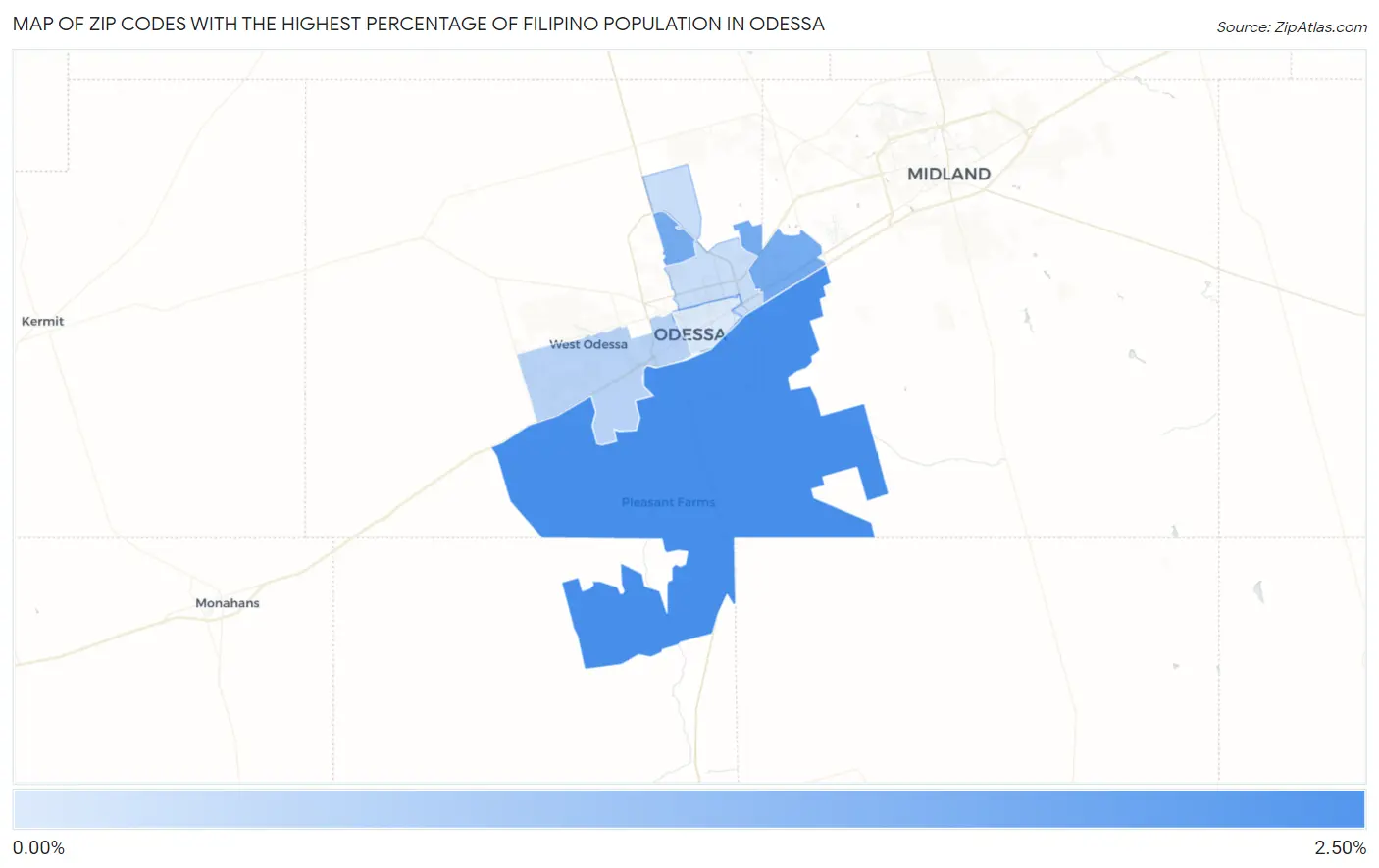 Zip Codes with the Highest Percentage of Filipino Population in Odessa Map
