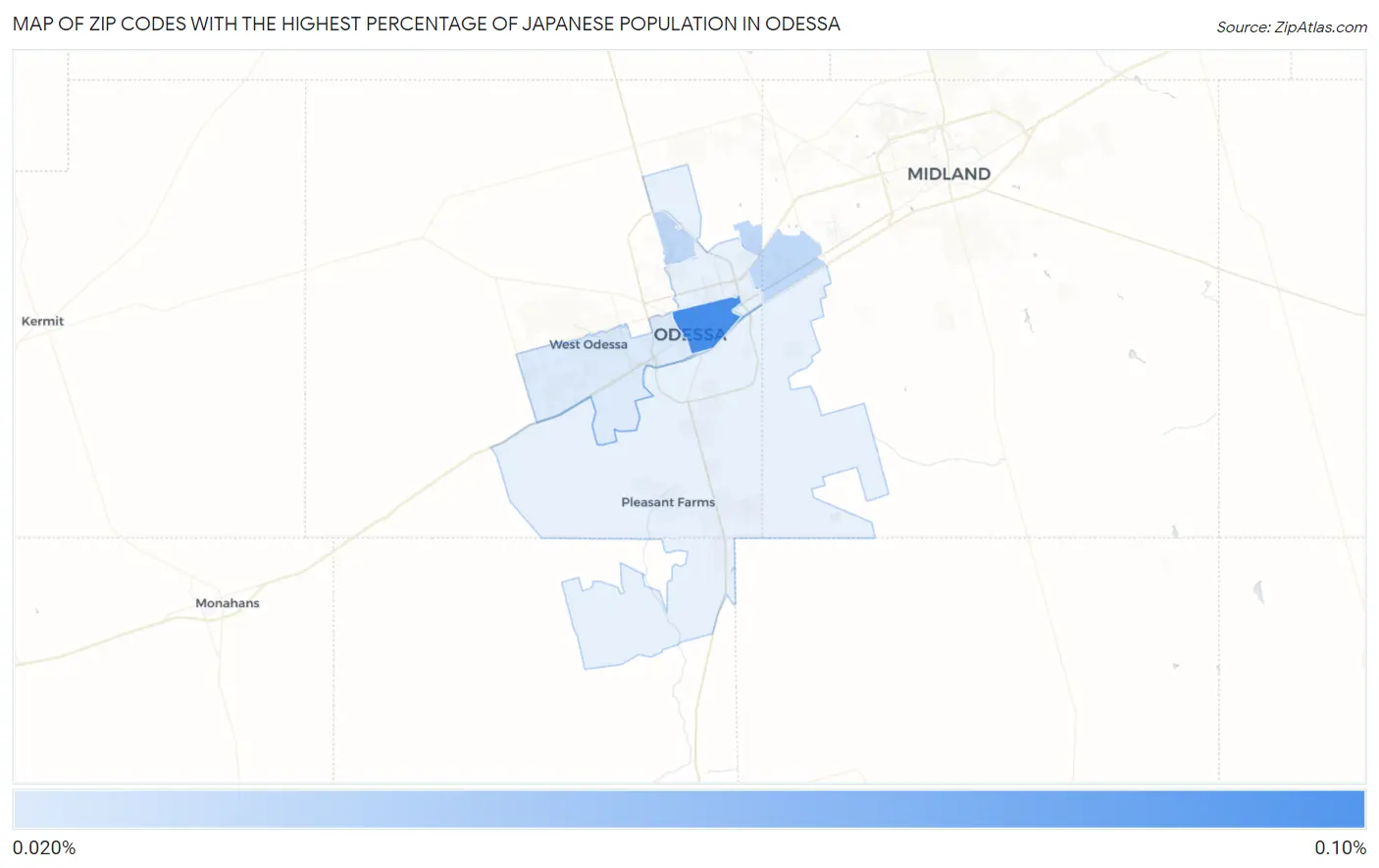 Zip Codes with the Highest Percentage of Japanese Population in Odessa Map