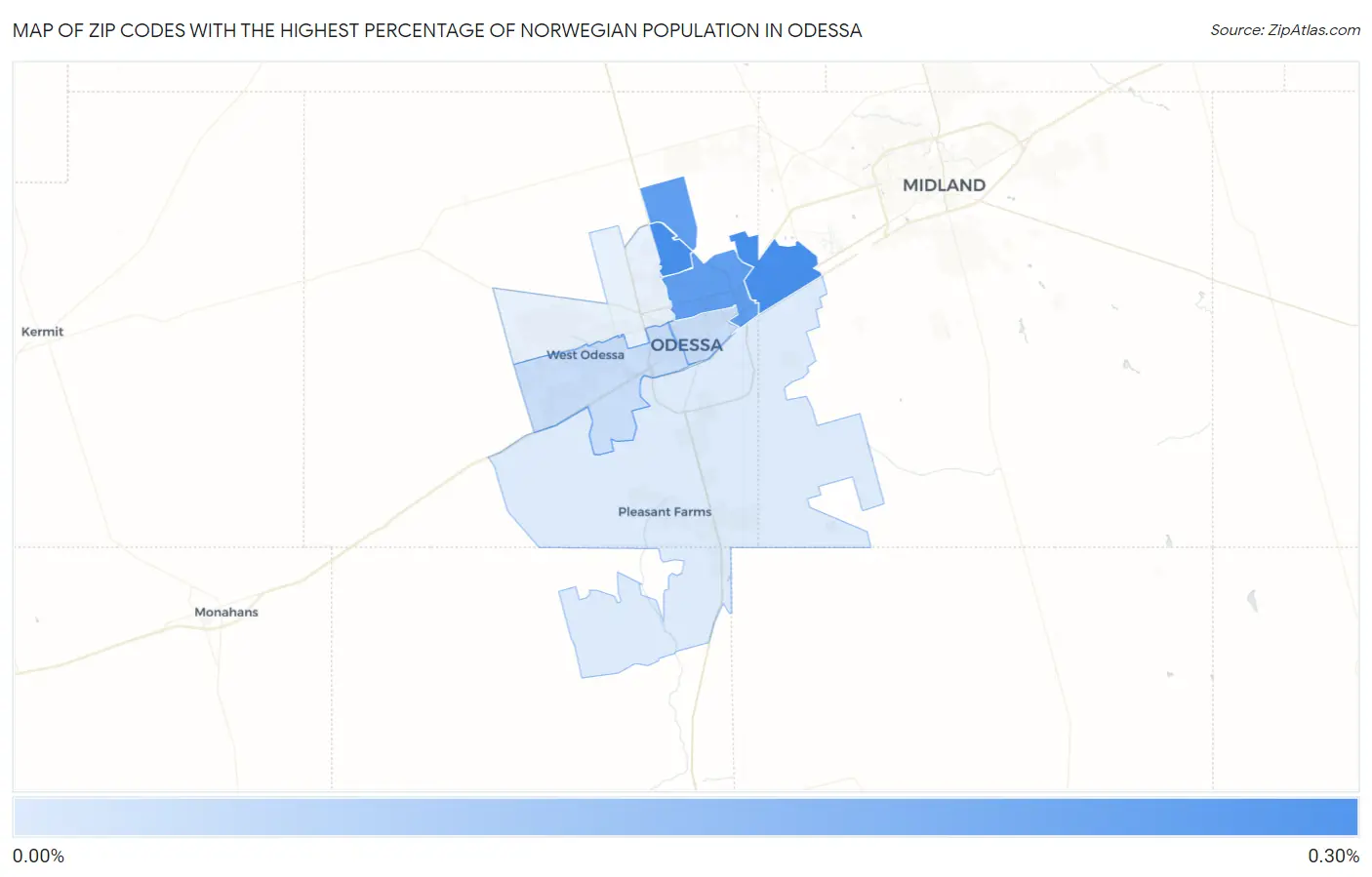 Zip Codes with the Highest Percentage of Norwegian Population in Odessa Map