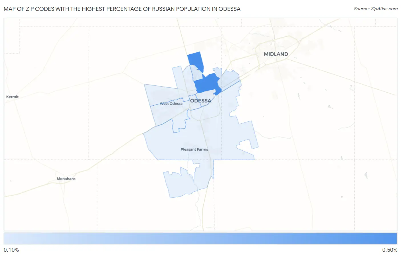 Zip Codes with the Highest Percentage of Russian Population in Odessa Map