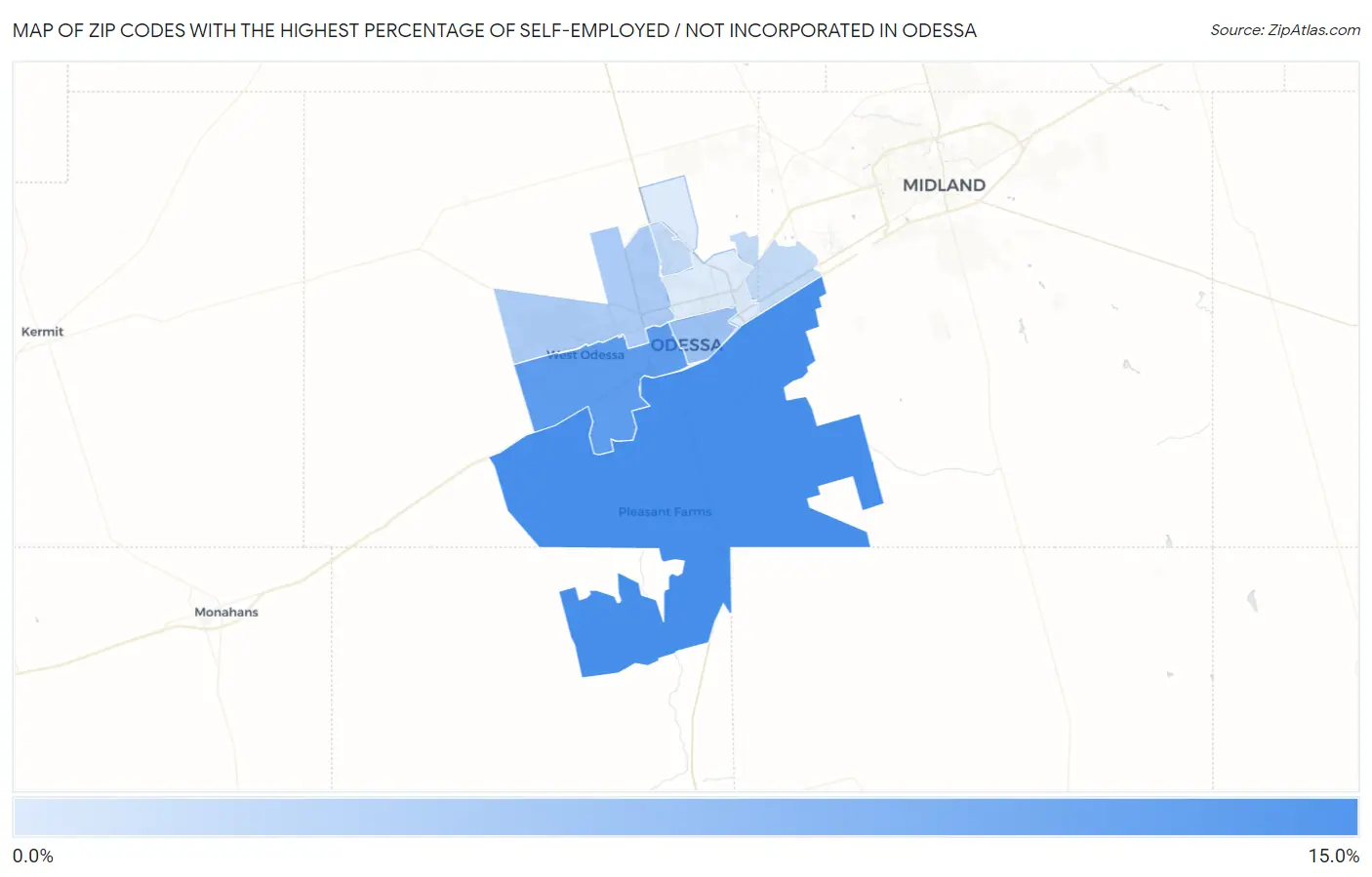 Zip Codes with the Highest Percentage of Self-Employed / Not Incorporated in Odessa Map