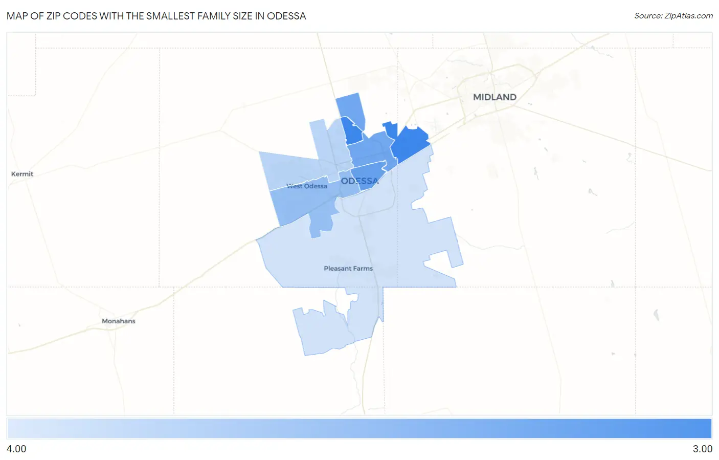 Zip Codes with the Smallest Family Size in Odessa Map