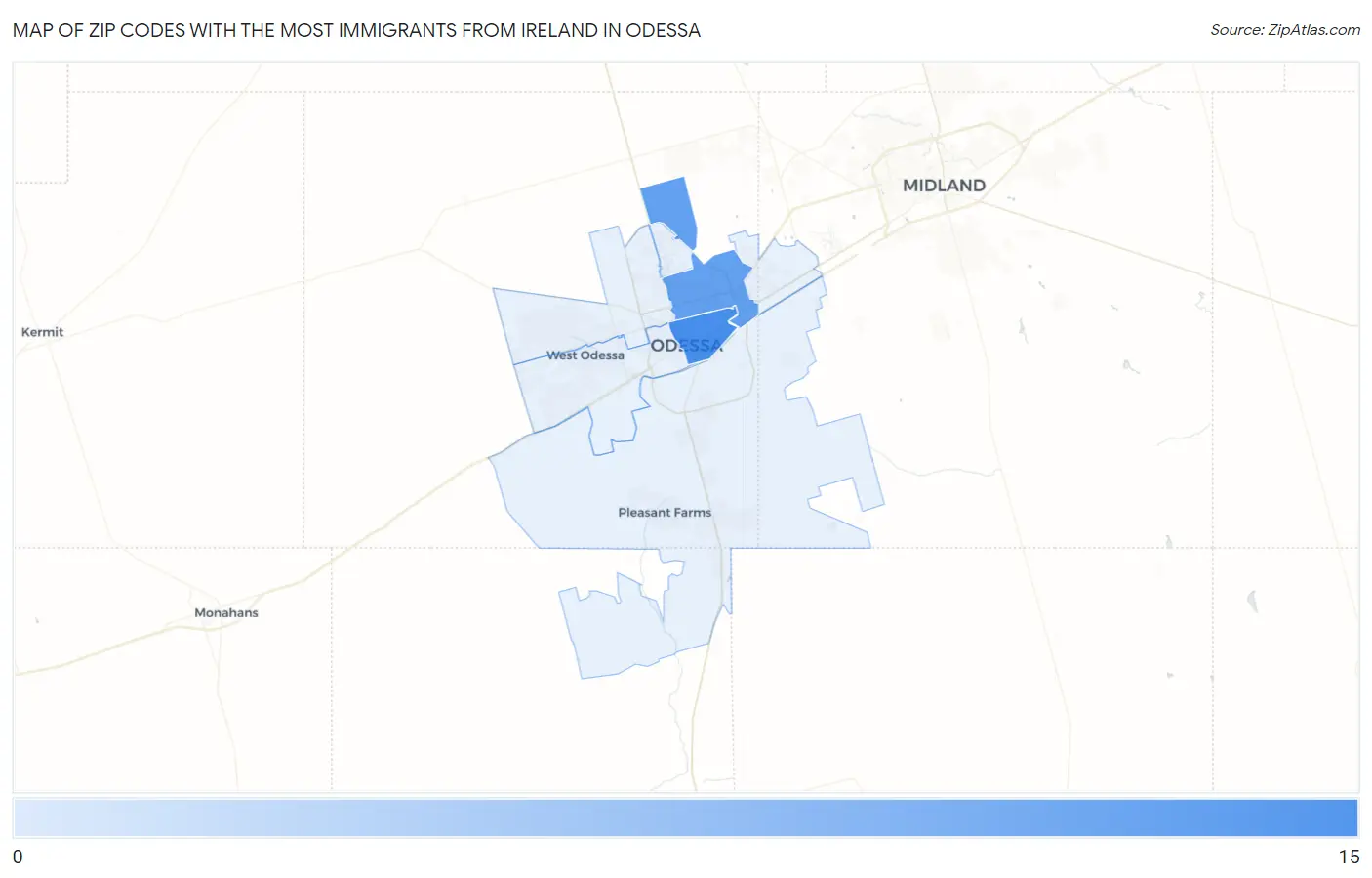 Zip Codes with the Most Immigrants from Ireland in Odessa Map