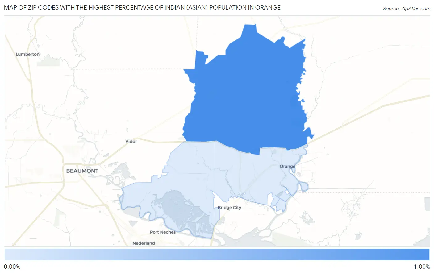 Zip Codes with the Highest Percentage of Indian (Asian) Population in Orange Map