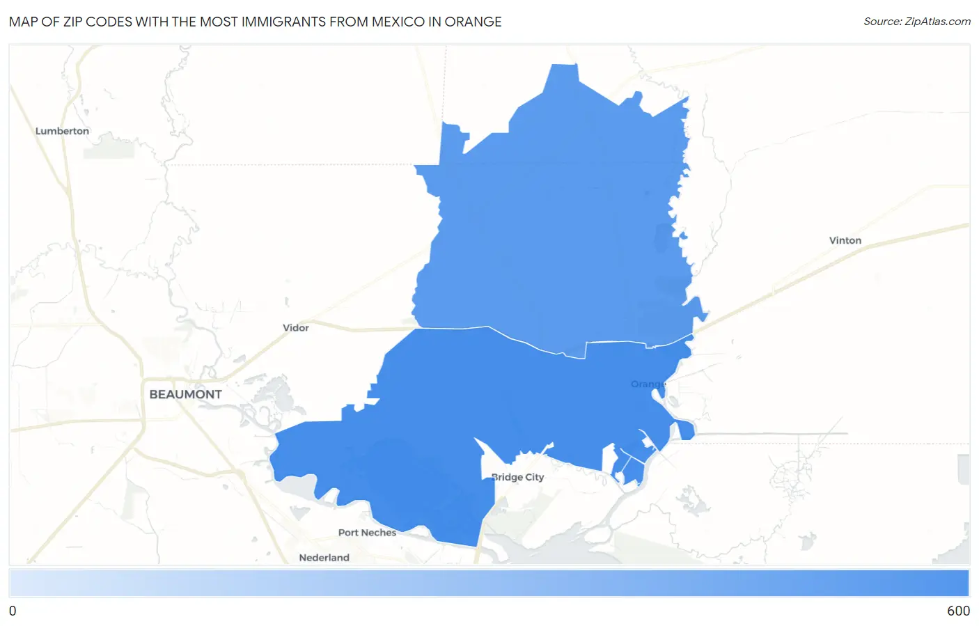 Zip Codes with the Most Immigrants from Mexico in Orange Map