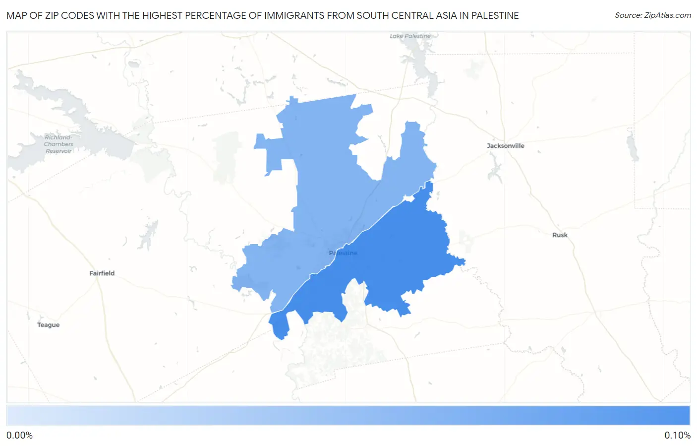 Zip Codes with the Highest Percentage of Immigrants from South Central Asia in Palestine Map