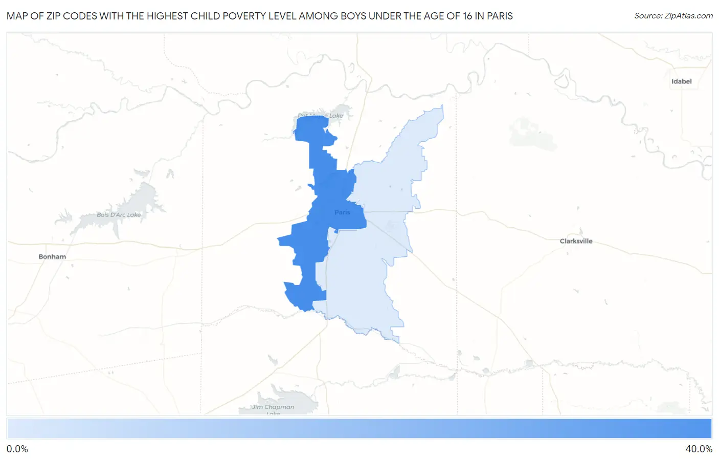 Zip Codes with the Highest Child Poverty Level Among Boys Under the Age of 16 in Paris Map