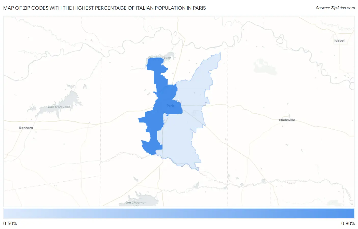 Zip Codes with the Highest Percentage of Italian Population in Paris Map