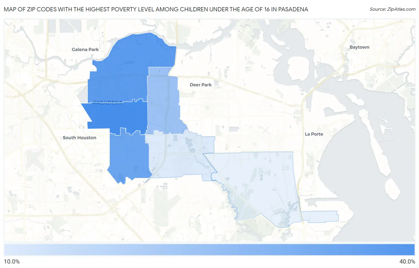 Zip Codes with the Highest Poverty Level Among Children Under the Age of 16 in Pasadena Map