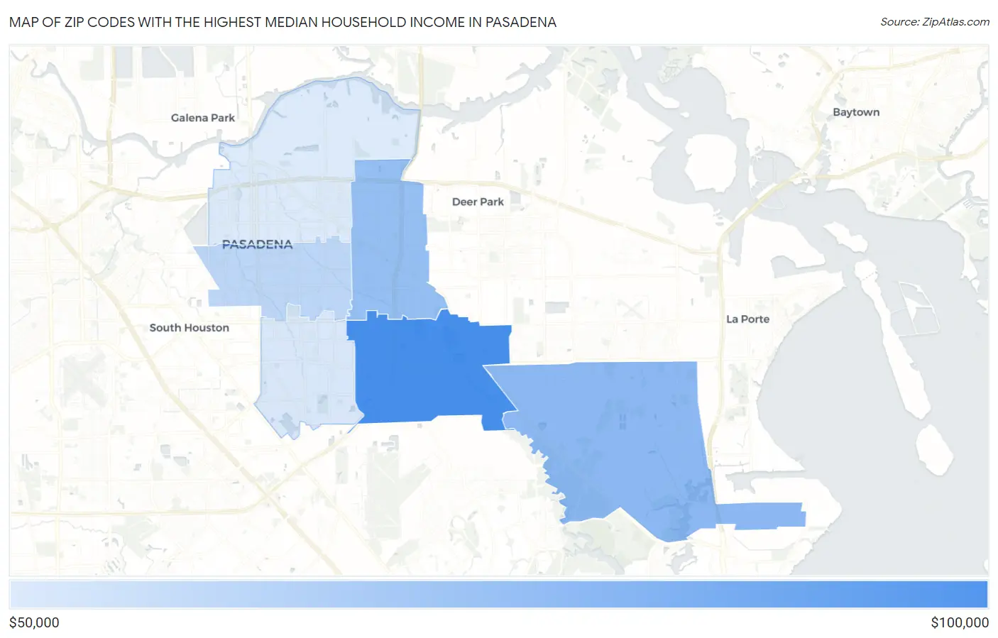 Zip Codes with the Highest Median Household Income in Pasadena Map