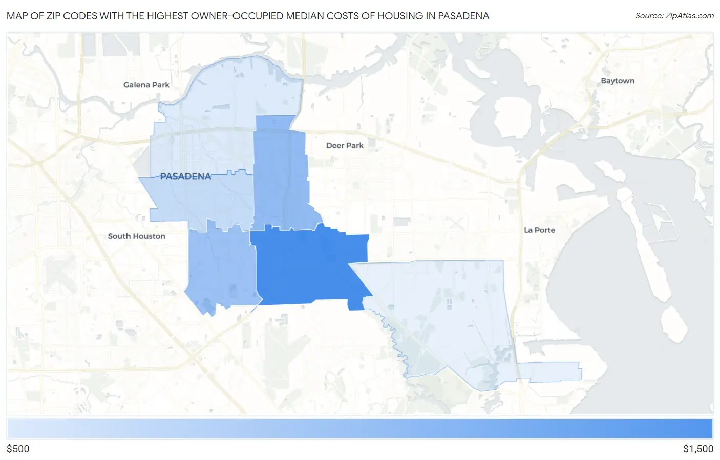 Zip Codes with the Highest Owner-Occupied Median Costs of Housing in Pasadena Map