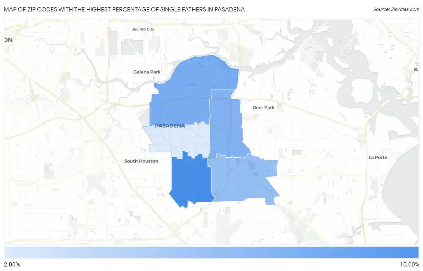 Zip Codes with the Highest Percentage of Single Fathers in Pasadena Map