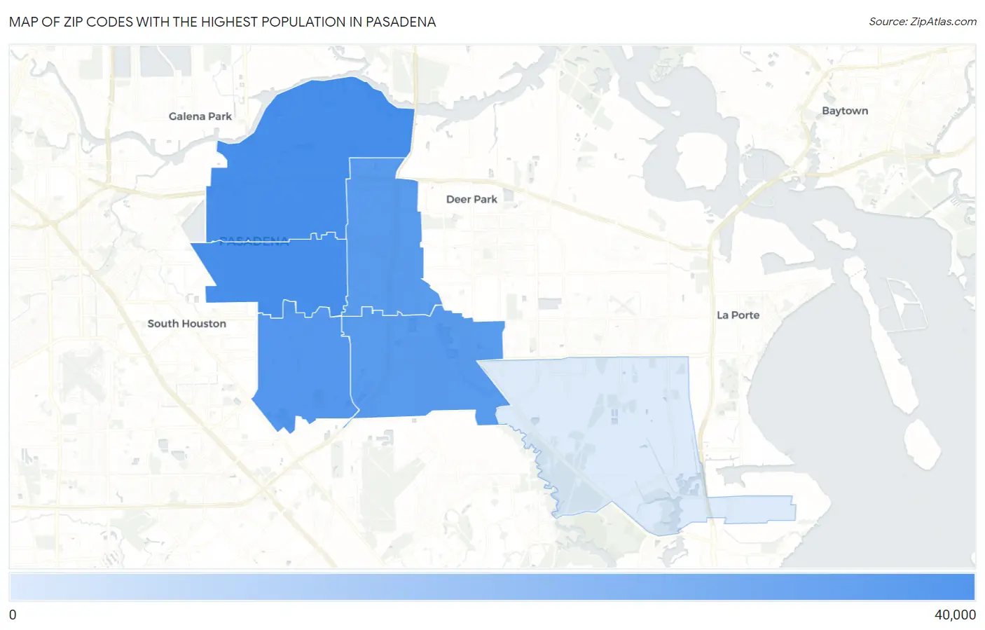 Zip Codes with the Highest Population in Pasadena Map